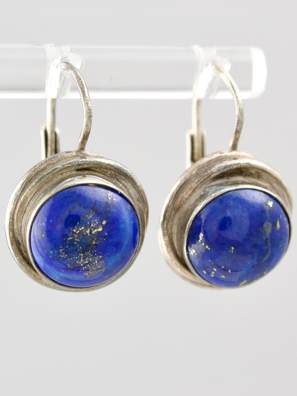 Vintage Lapis Lazuli Sterling Silver Leverback Earrings
